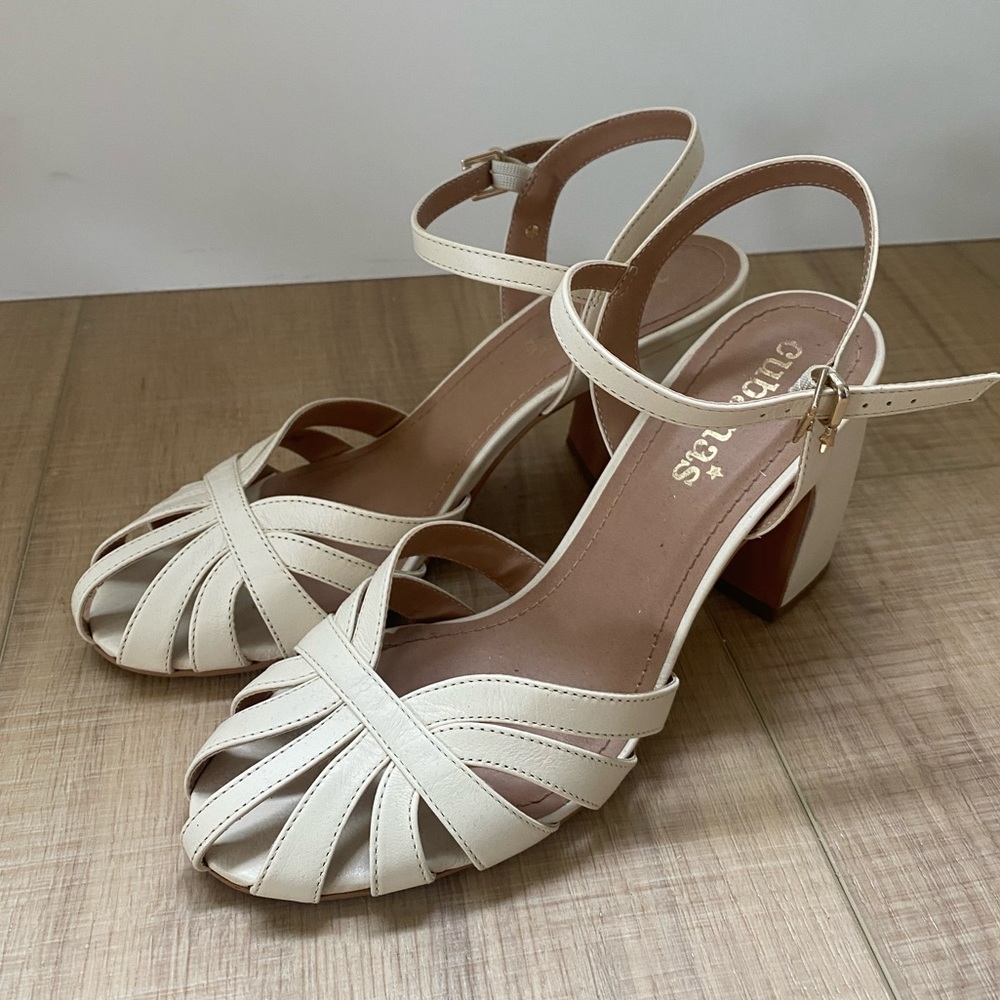 Cubanas Genuine Italian Leather Chunky Heel Slingback